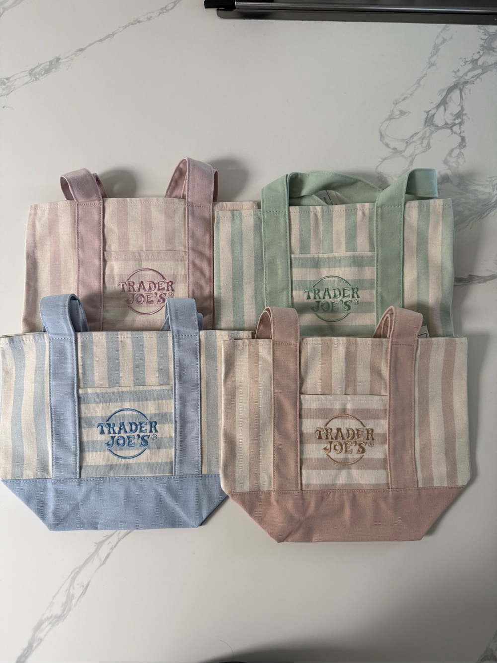 Trader Joe's Pastel Striped Canvas Tote - 4 Pack